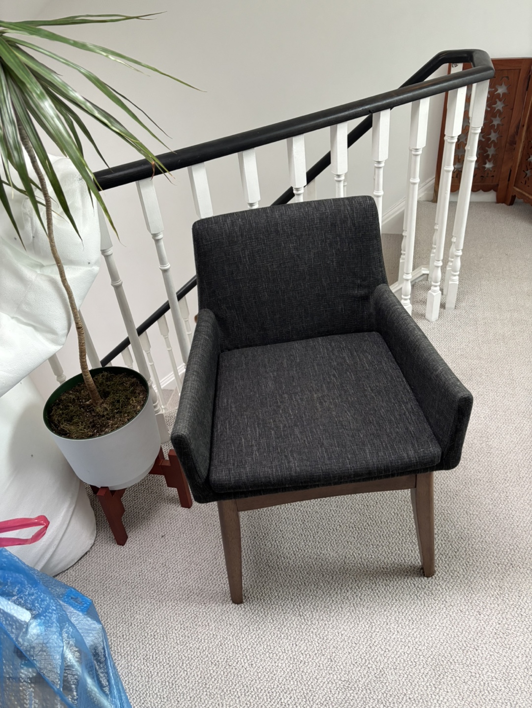 Dark Grey Armchair with Wooden Legs