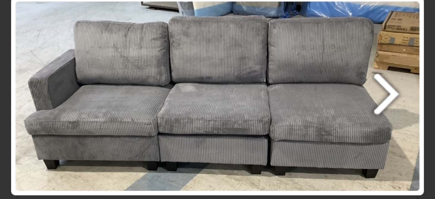 *FREE DELIVERY* Grey Corduroy Sectional with Storage Ottoman - photo 5