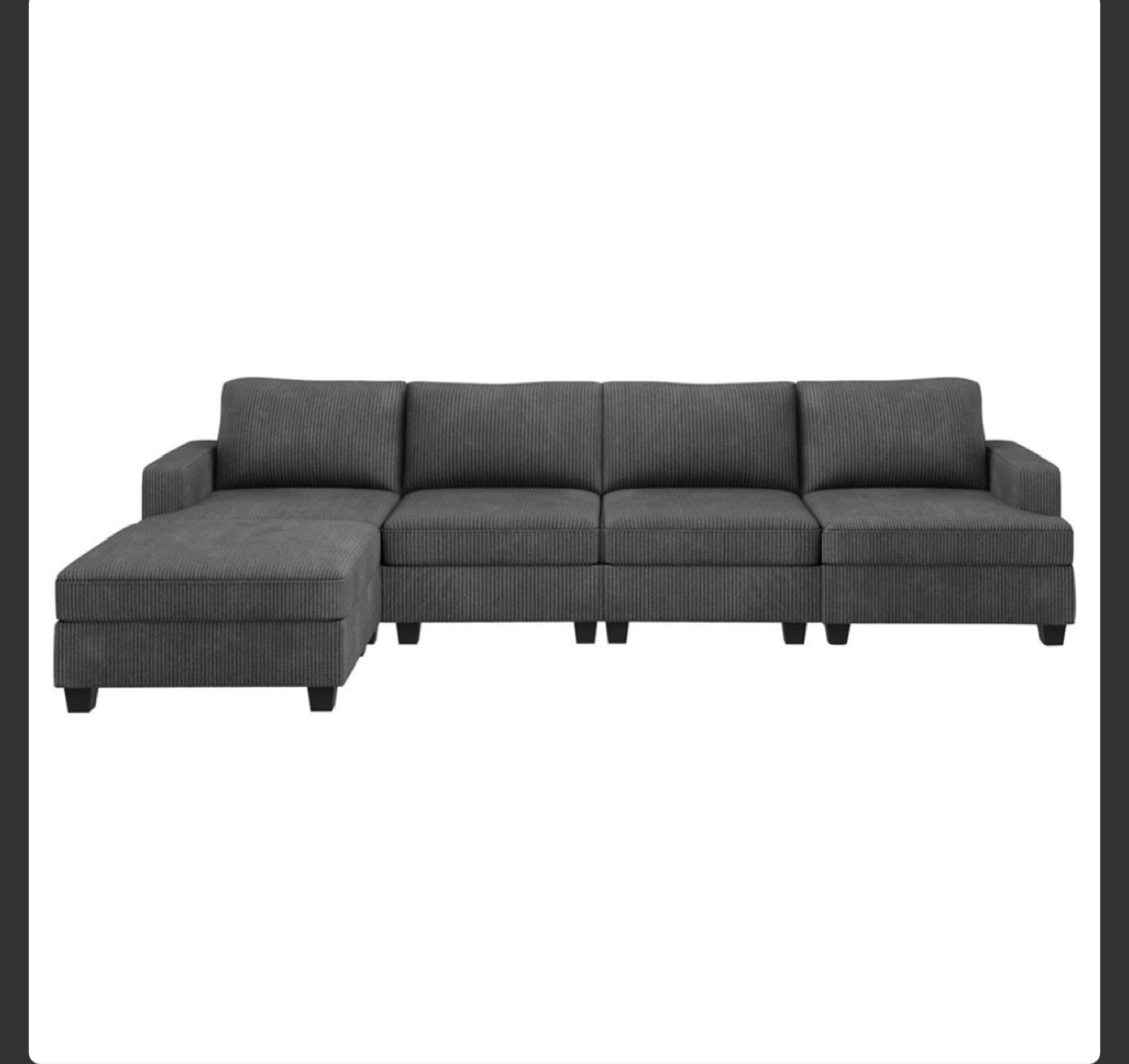 *FREE DELIVERY* Grey Corduroy Sectional with Storage Ottoman