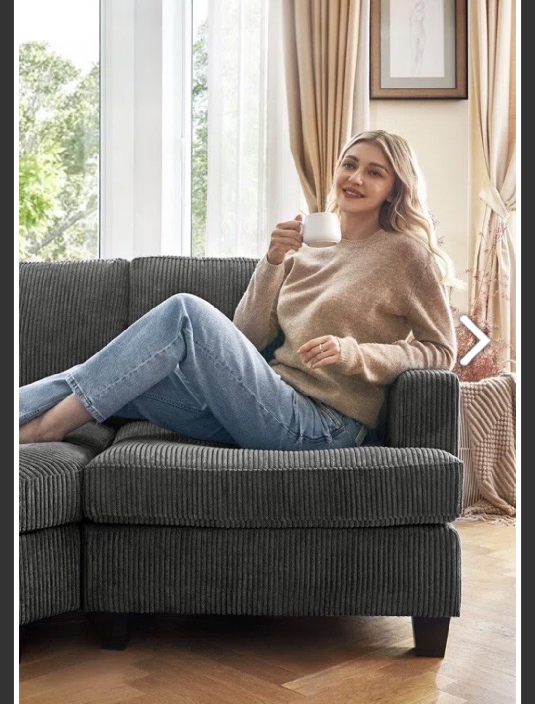 *FREE DELIVERY* Grey Corduroy Sectional with Storage Ottoman - photo 3