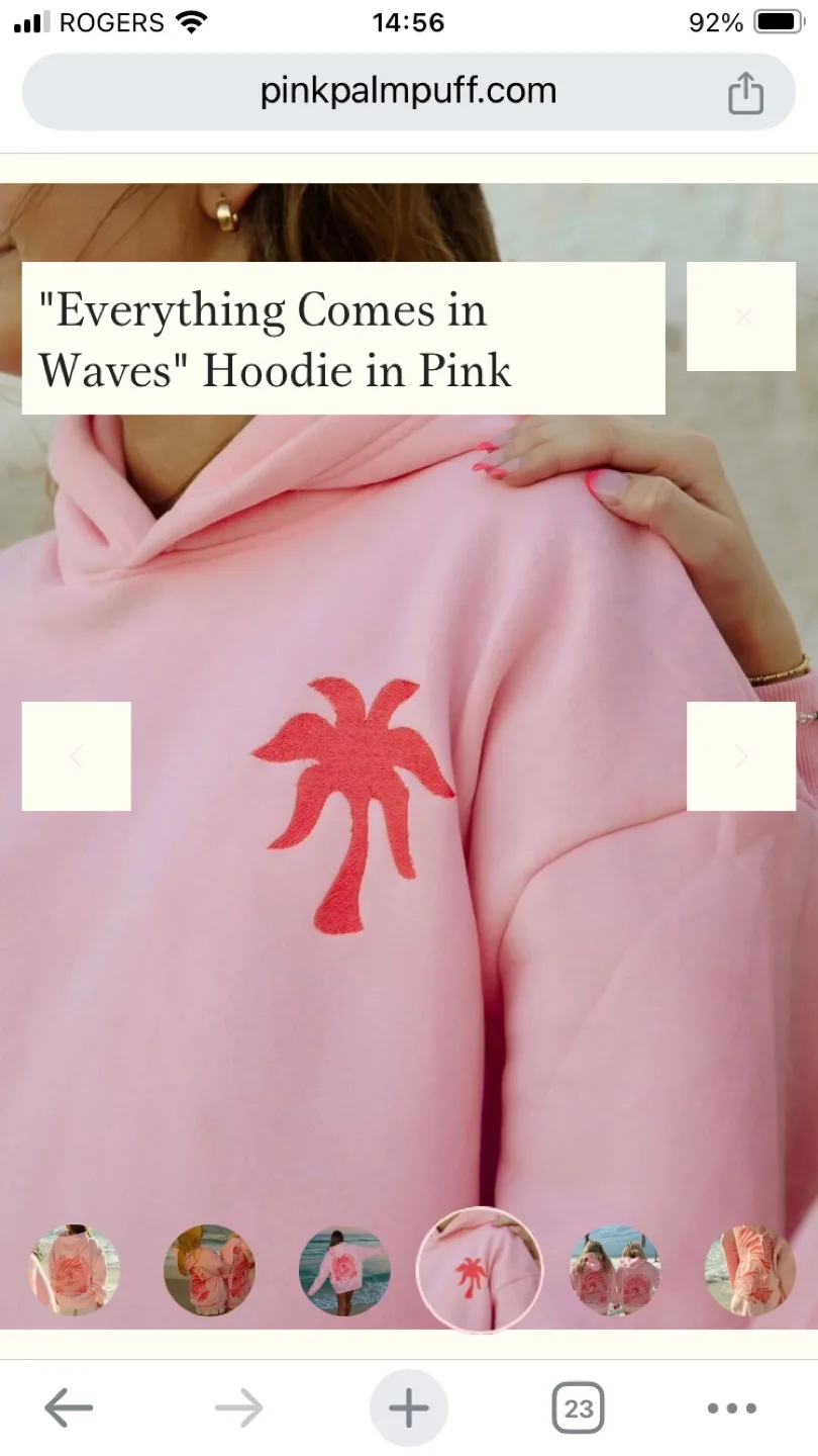 Pink Palm Puff Hoodie - "Everything Comes in Waves" image indicator(2)