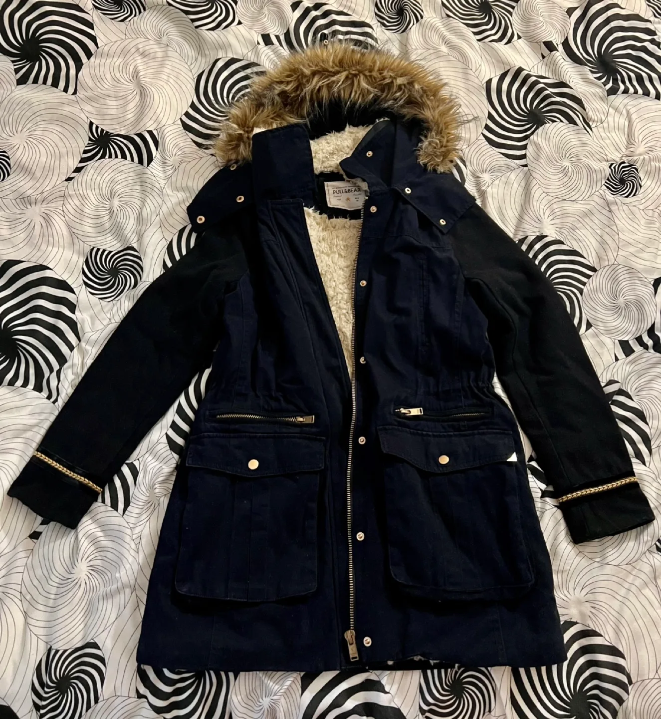 Pull&Bear Women's Navy Blue Winter Parka Coat Size L image indicator(6)