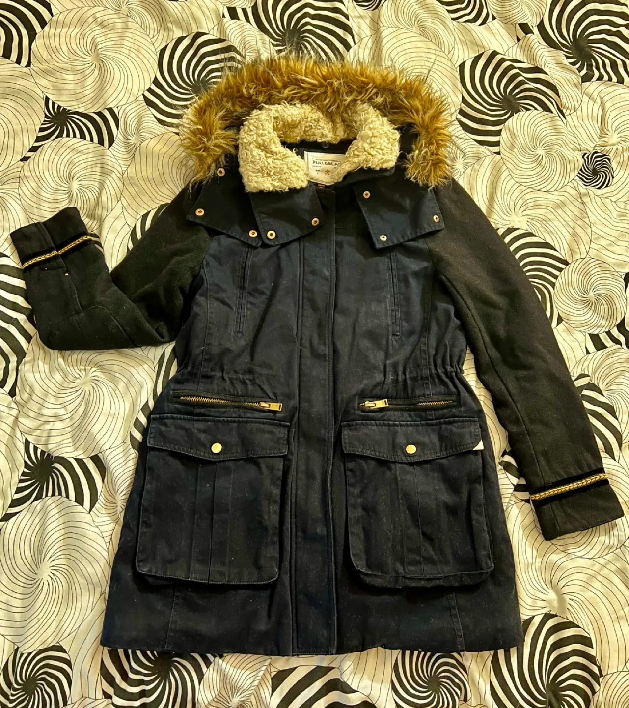 Pull&Bear Women's Navy Blue Winter Parka Coat Size L image indicator(8)