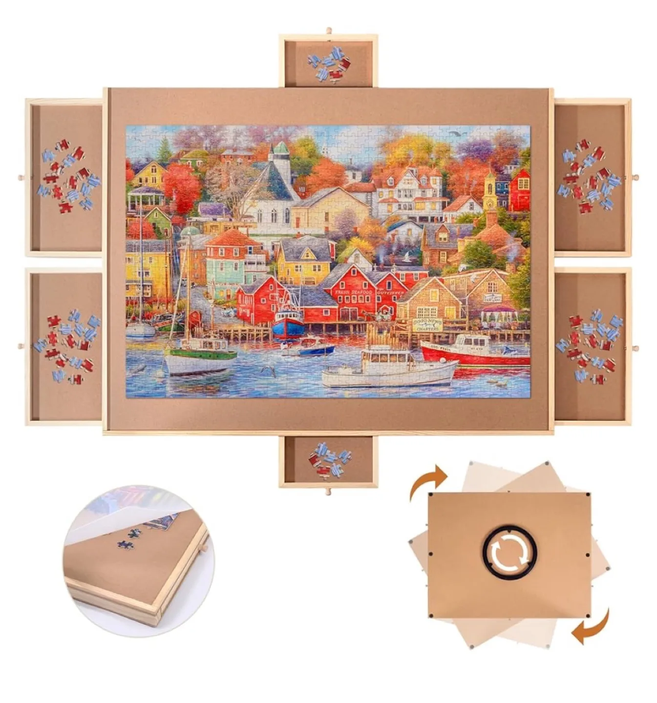 Puzzle Board with Rotating Surface and Storage Drawers image indicator(2)