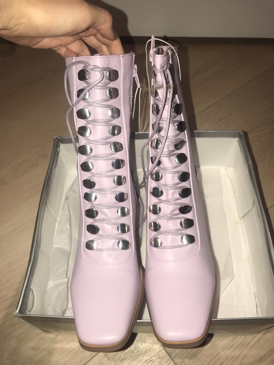 [New] Lavender Lace-Up Block Heel Ankle Boots - photo 2