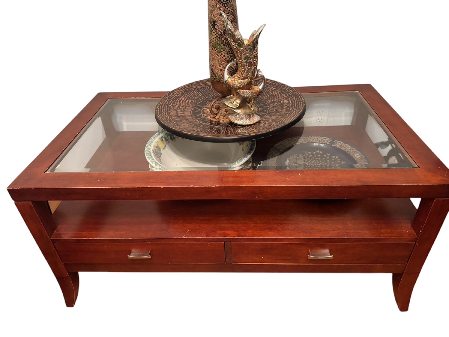 Coffee Table with Glass Top and Storage