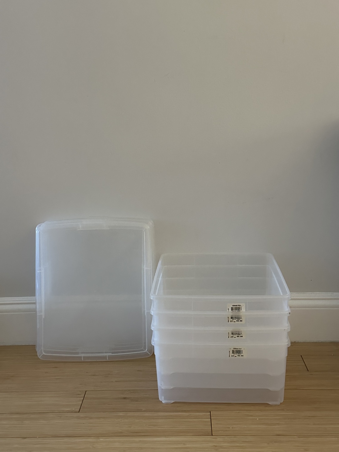 Set of 4 Clear Container Store Plastic Storage Bins with Lids