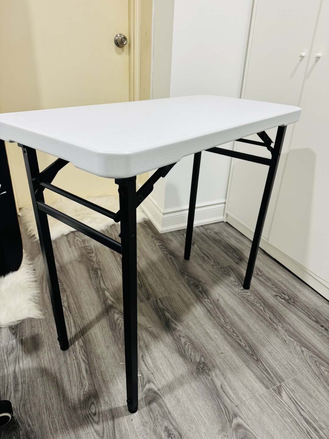Foldable Table - White Plastic Top, Black Metal Legs