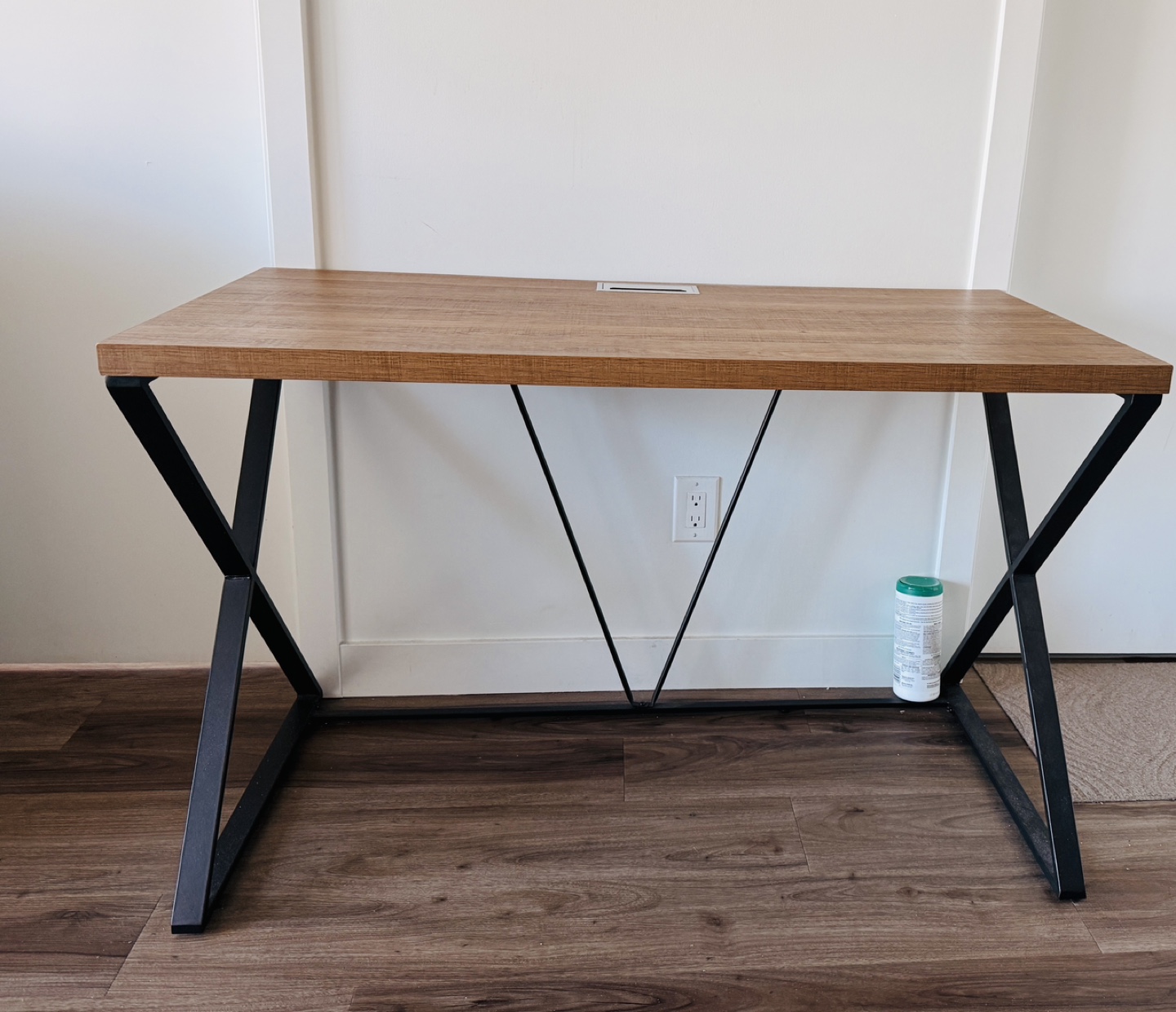 Modern Wooden Desk with Black Metal Legs - photo 4