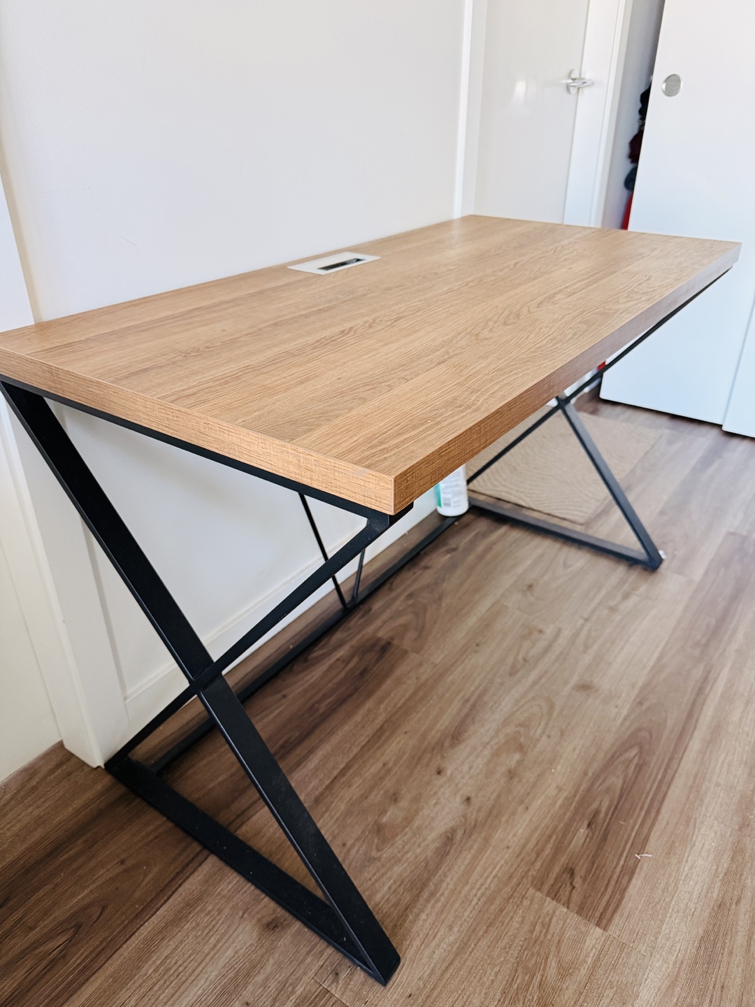 Modern Wooden Desk with Black Metal Legs - photo 2