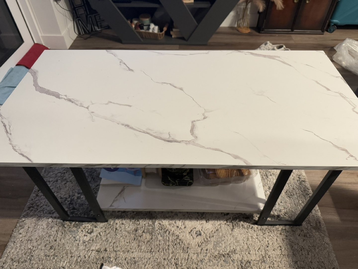 AWQM faux Marble Coffee Table with Black Metal Frame - photo 4