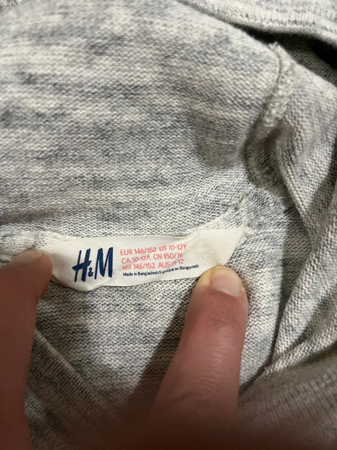 H&M kids 10-12Y lightweight knit hoodie sweater, grey cotton image indicator(2)