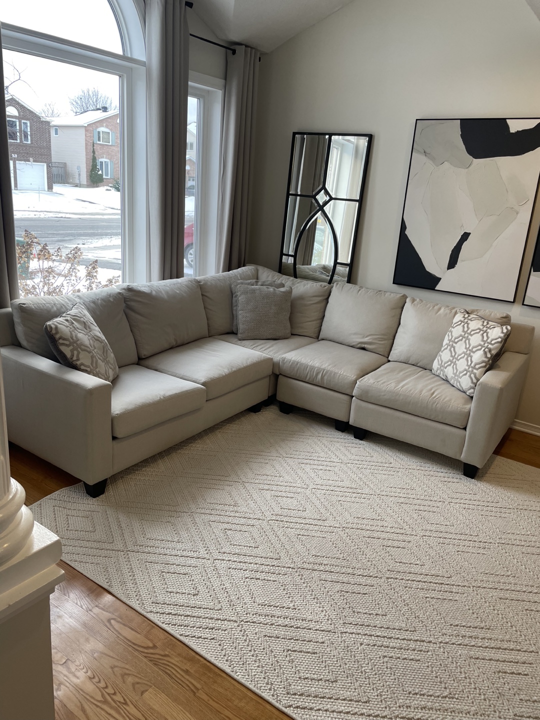 Beige Linen Down filled Sectional Sofa