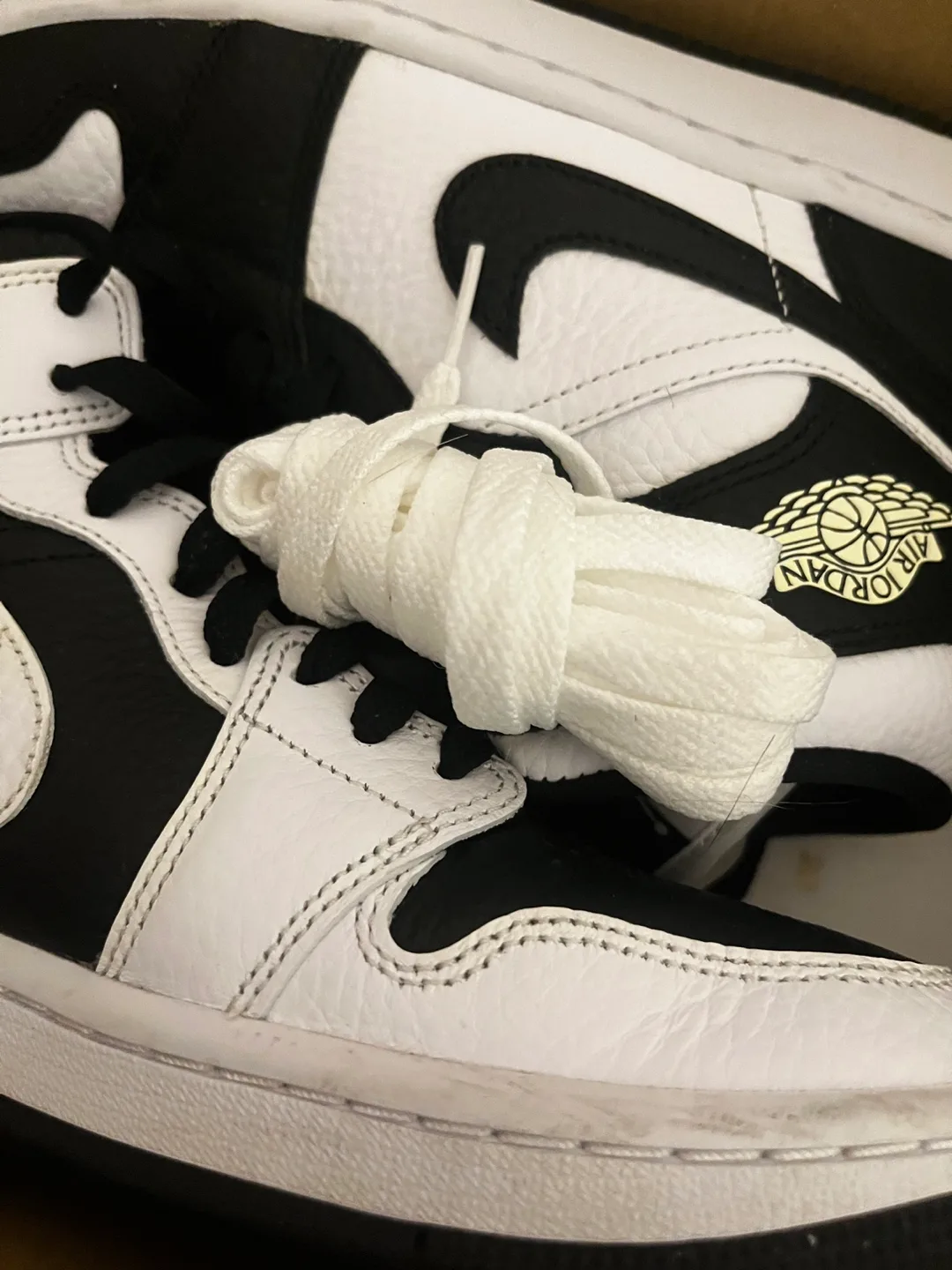 High top split black n white Jordan’s image indicator(3)