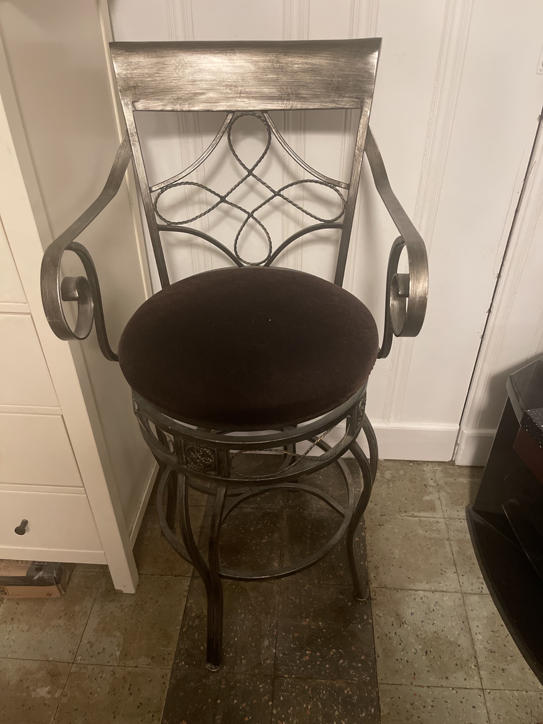 Metal Bar Stool with Brown Cushion