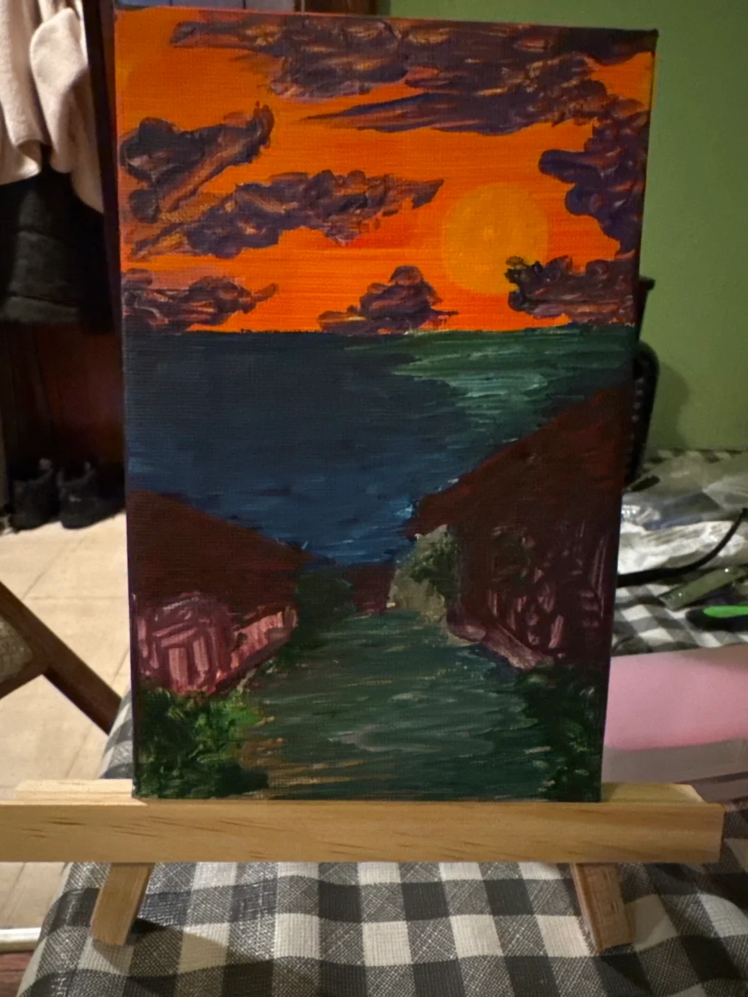 Original Sunset Ocean Painting on Canvas thumbnail