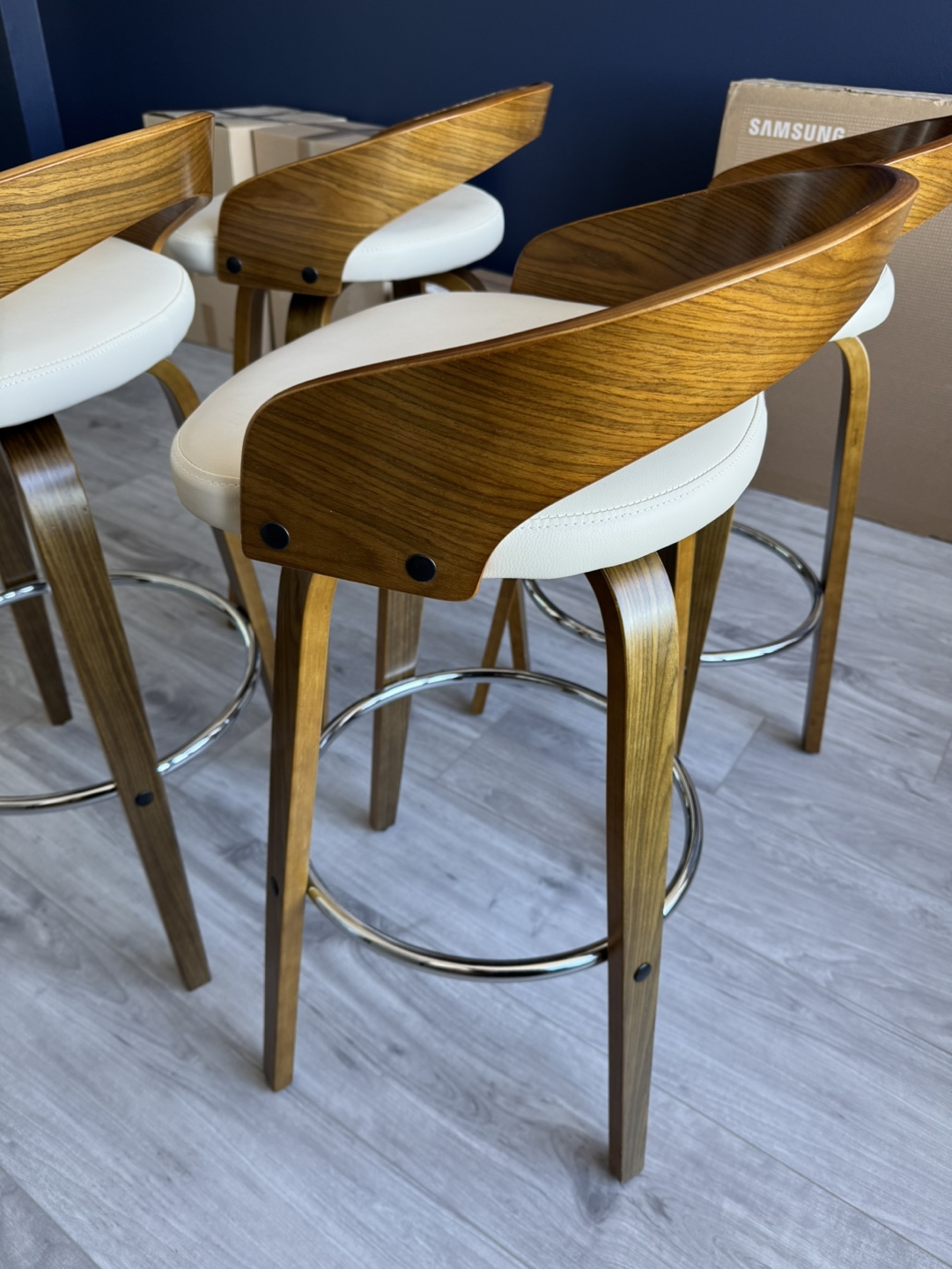 Set of Four 30” H Mid-Century Modern Bar Stools