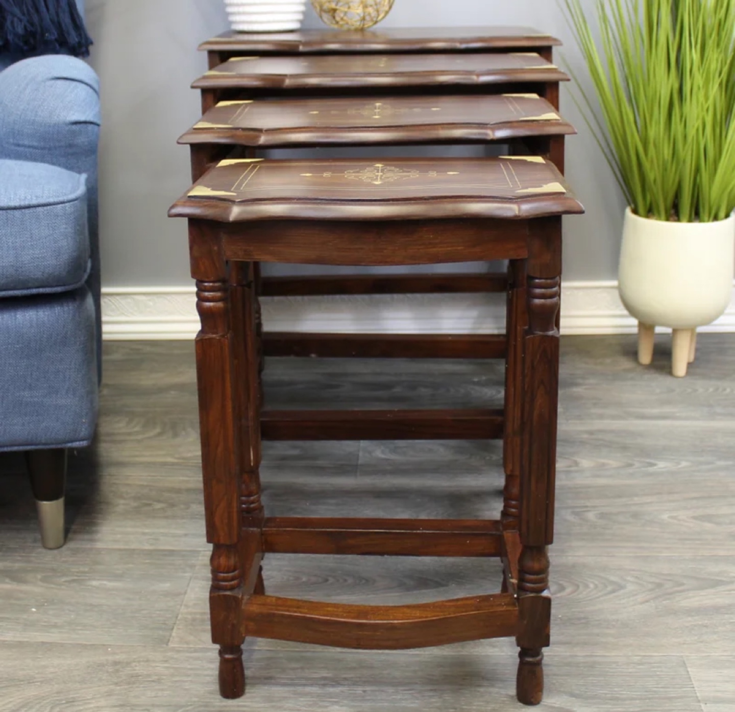 Nest of Tables, Set of Three, Intricate Design, Dark Wood - photo 2