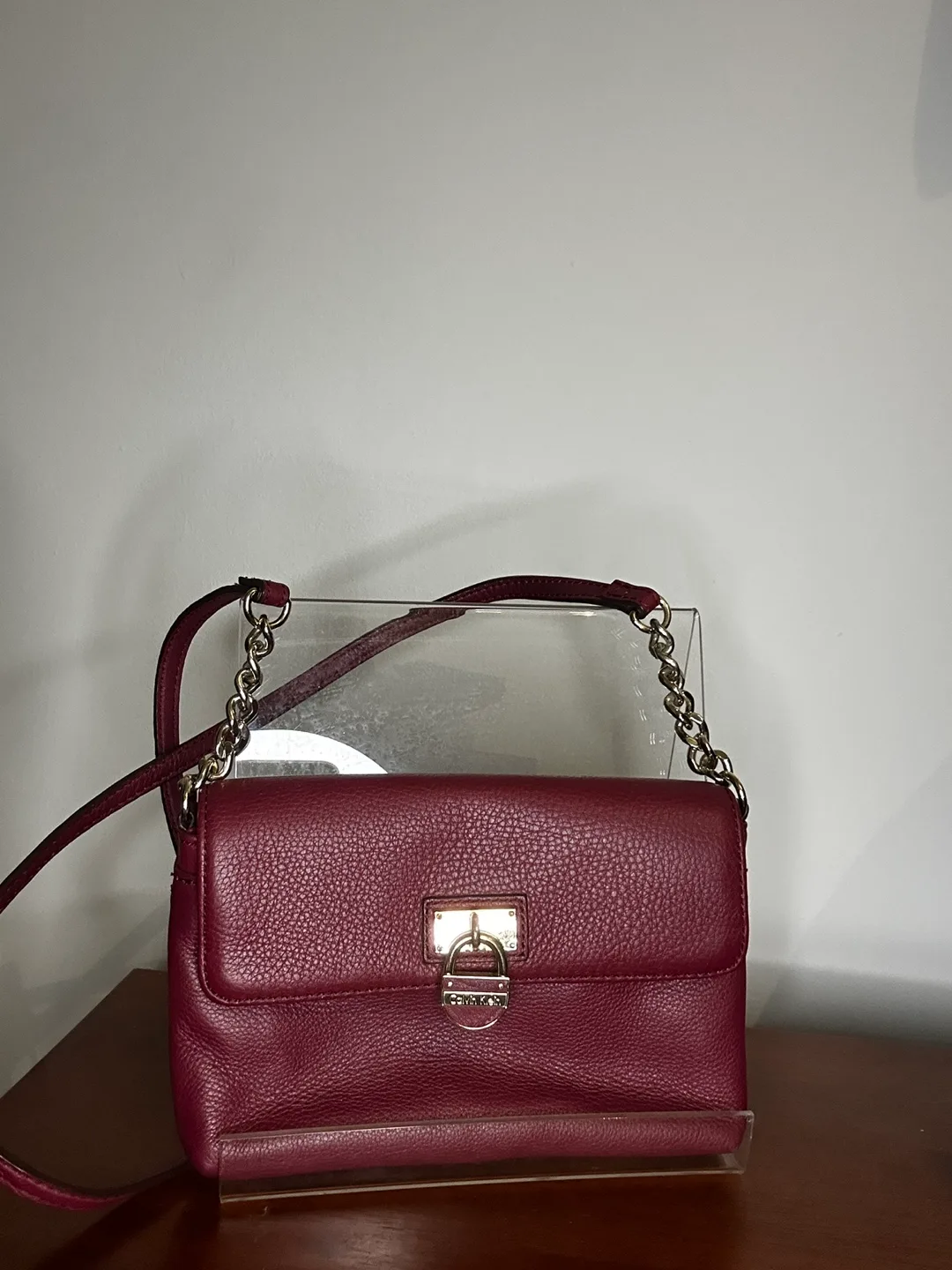 Calvin Klein Burgundy Leather Crossbody Bag image indicator(2)