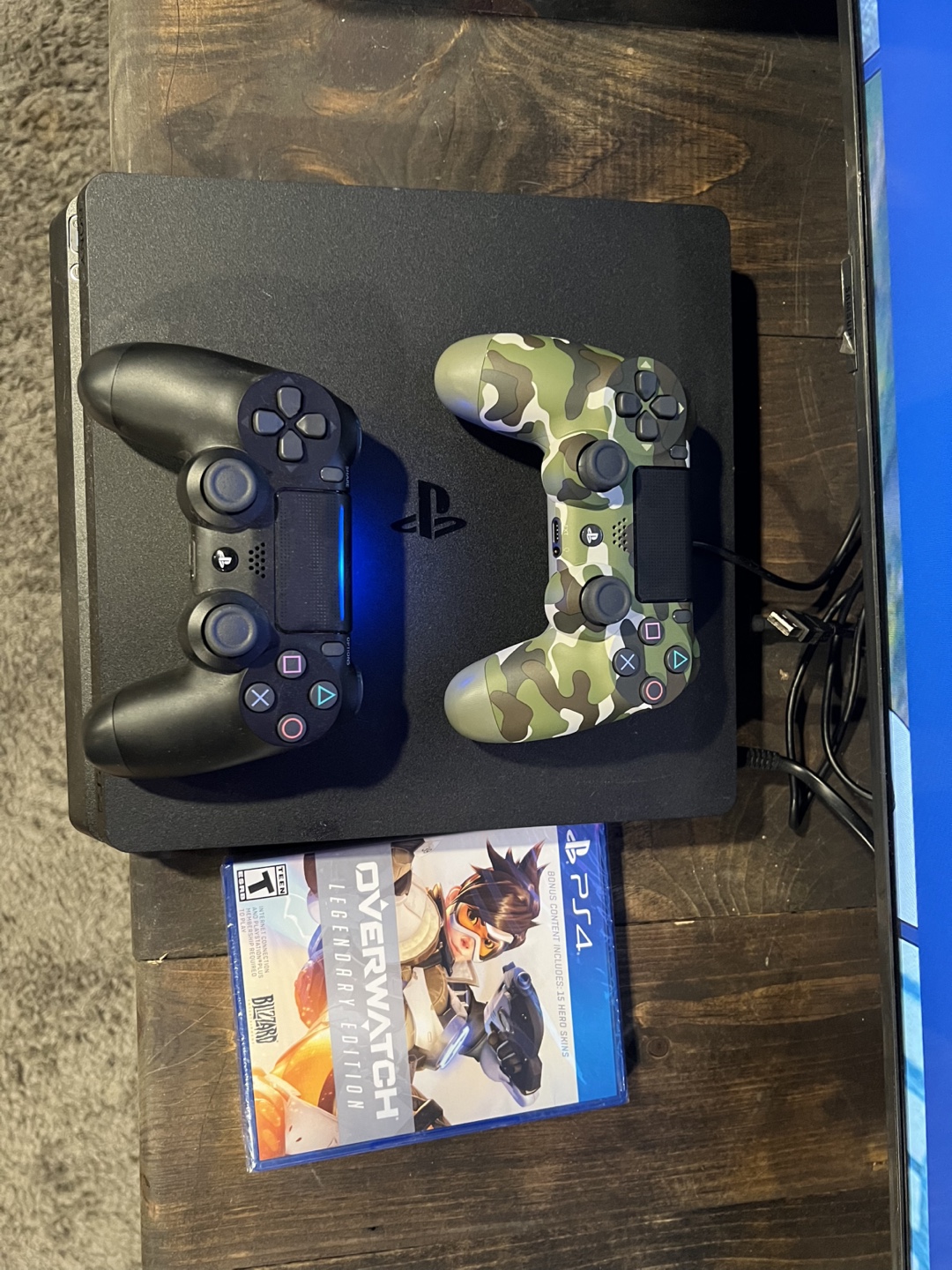 PS4 Console with Two Controllers and Overwatch Game - photo 2