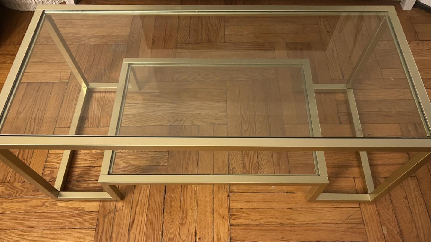 Gold Metal and Glass Coffee Table with Shelf - photo 3