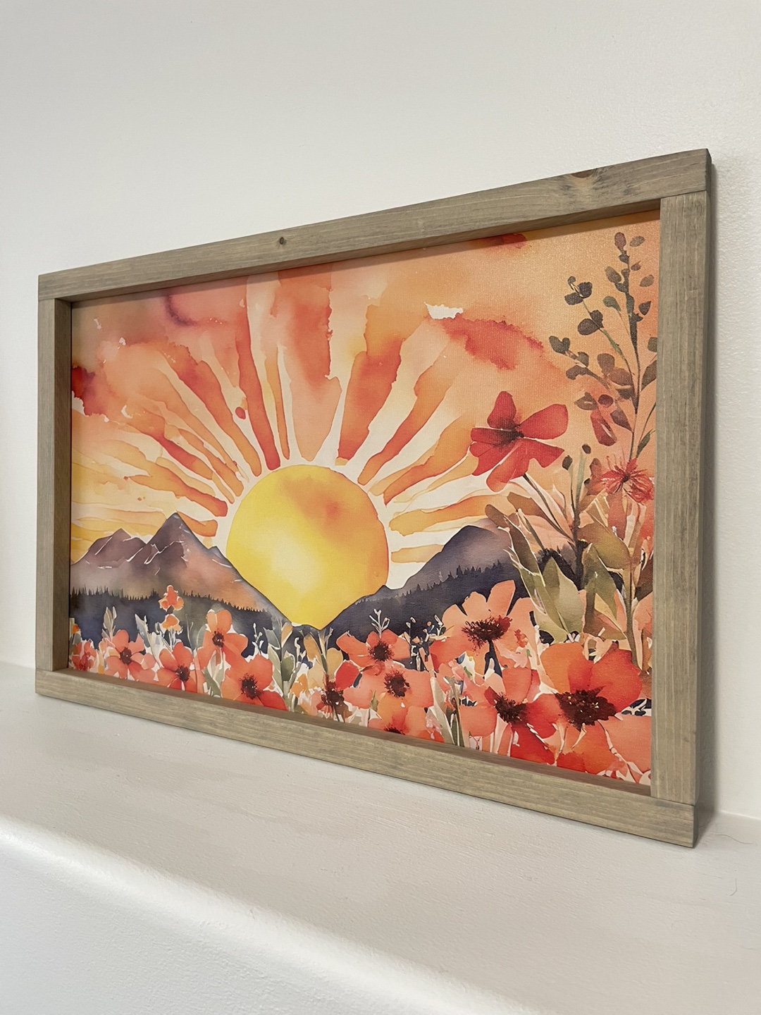 Large canvas print with real wood frame