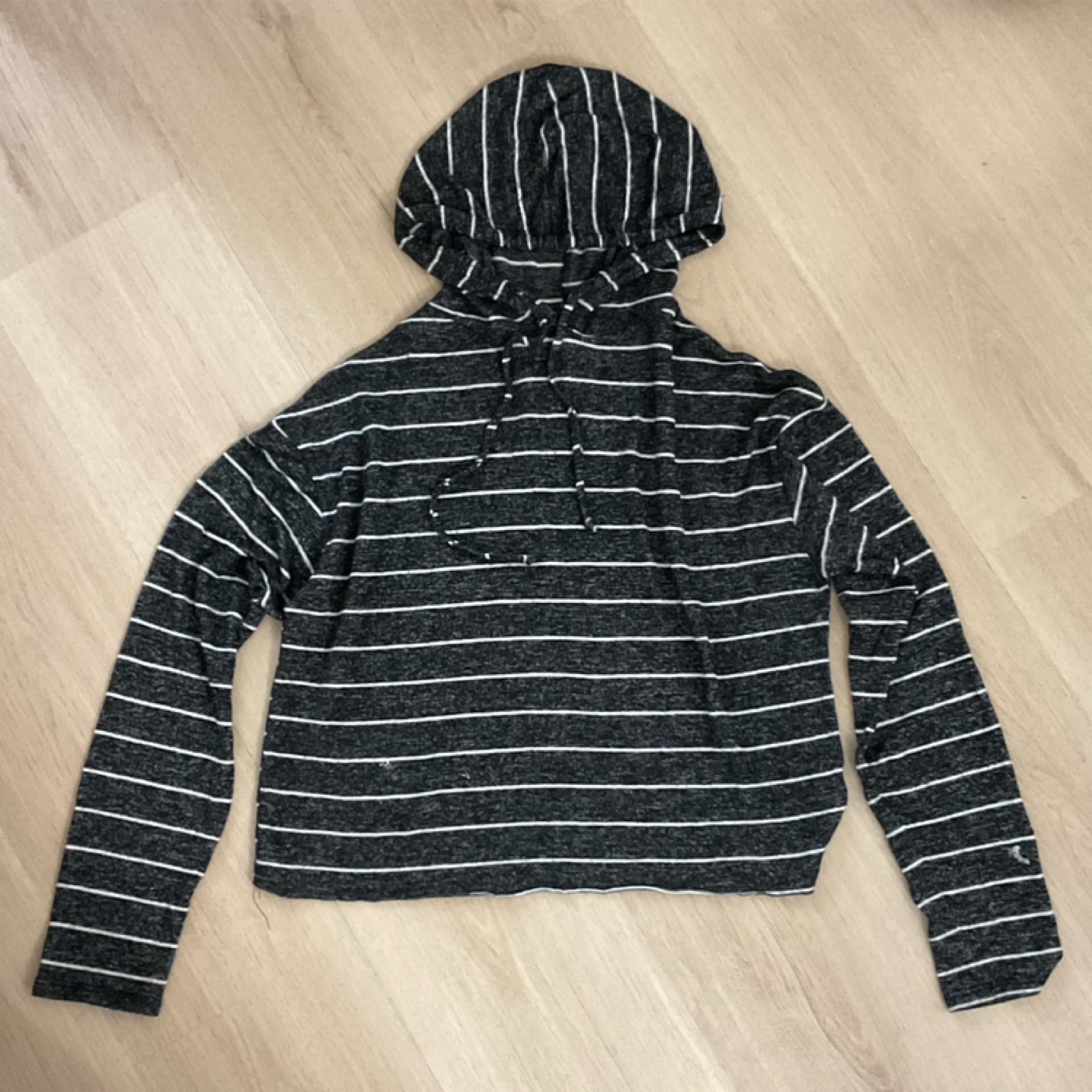 Grey and White Striped Hoodie