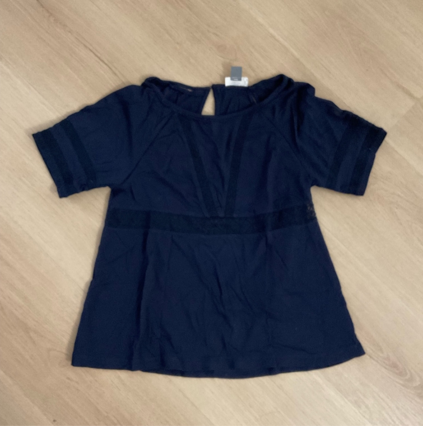 Navy Blue Lace Detail Blouse
