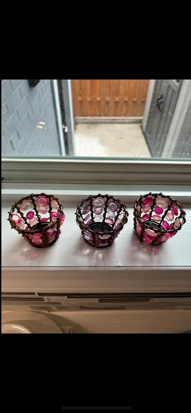 Set of three beaded candle holders image indicator(2)