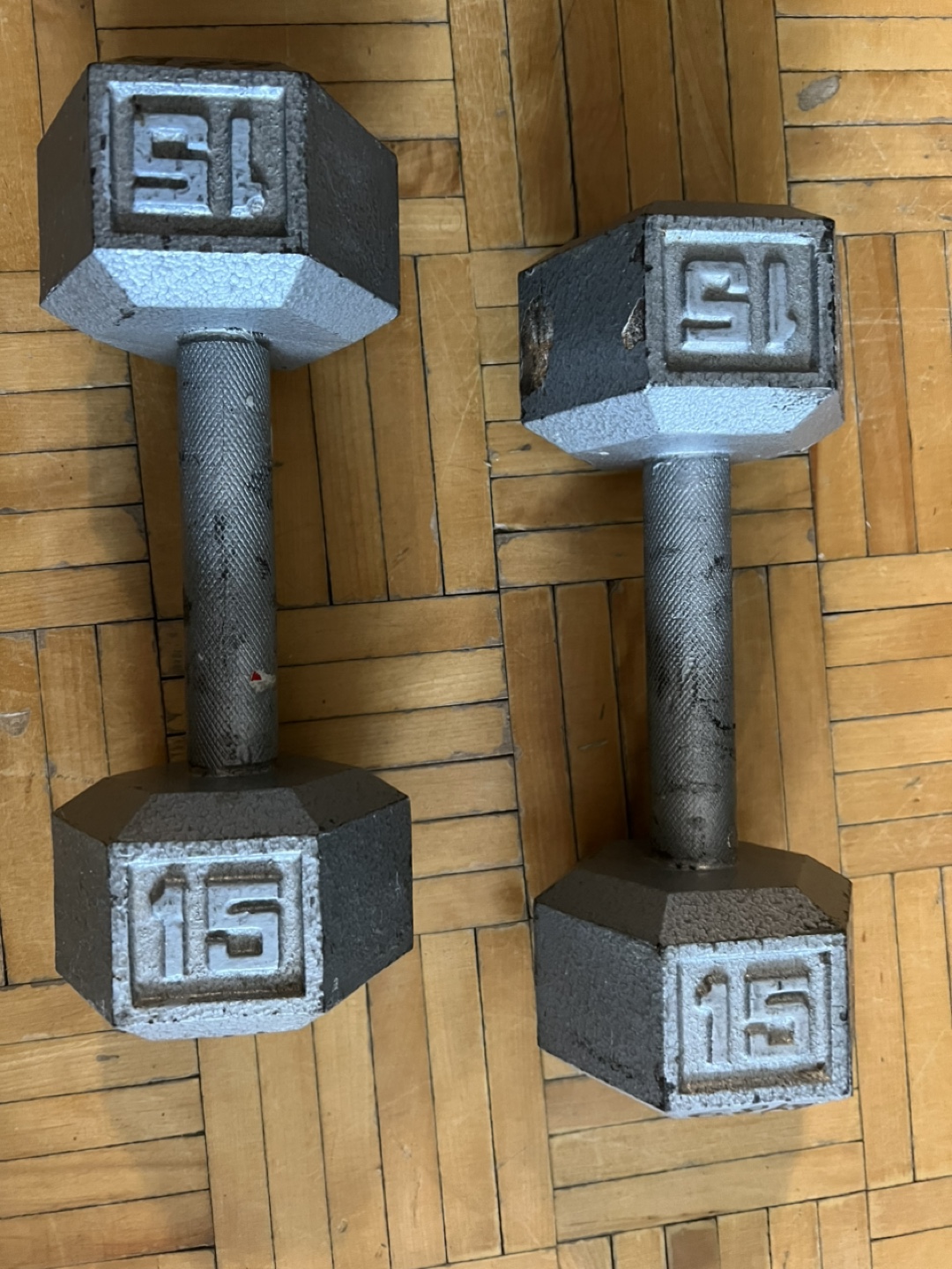 Pair of 15 lb Hex Dumbbells