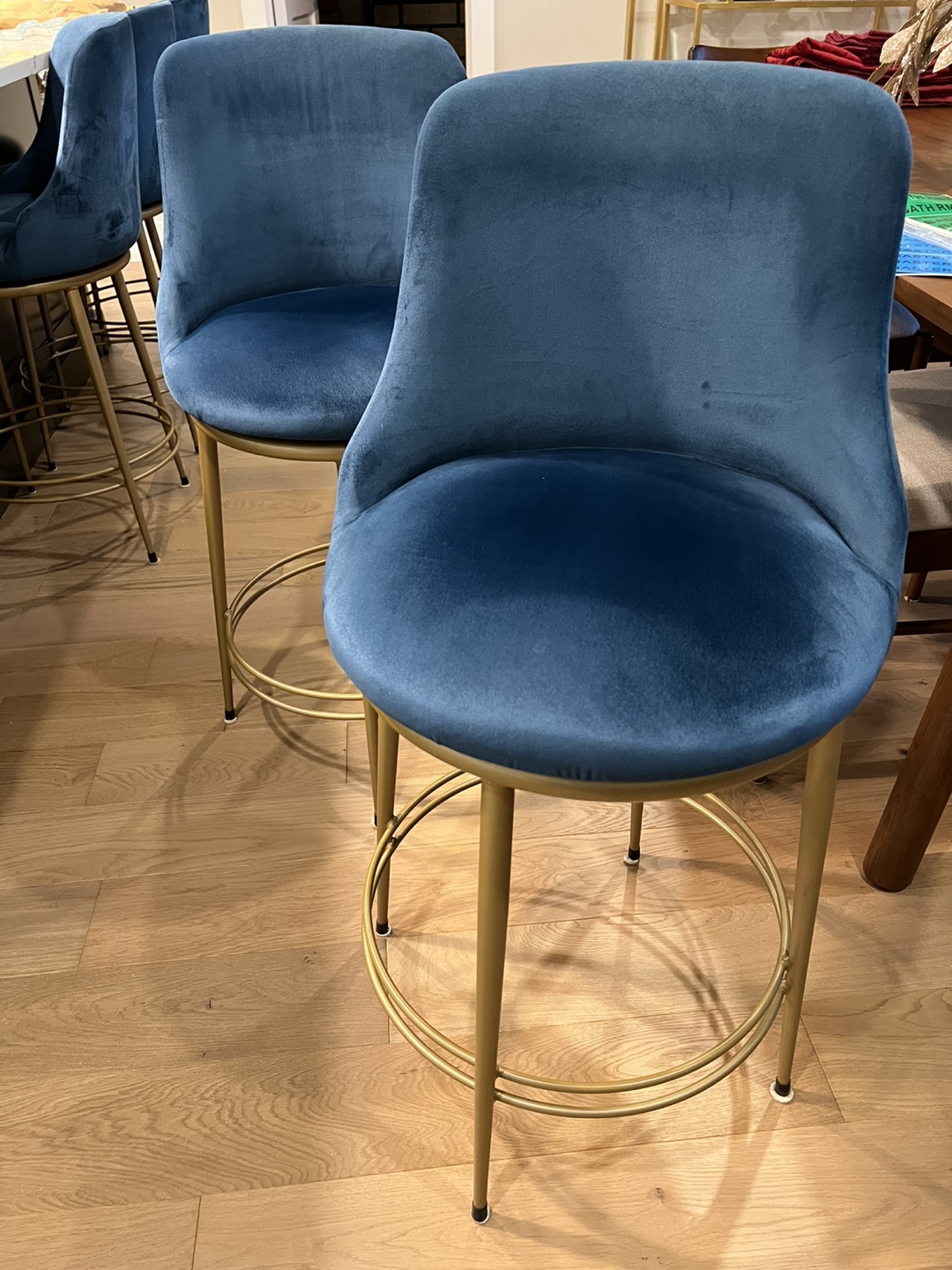 Set of 6 Blue Counter Stools with Gold Legs by Amisco - photo 2