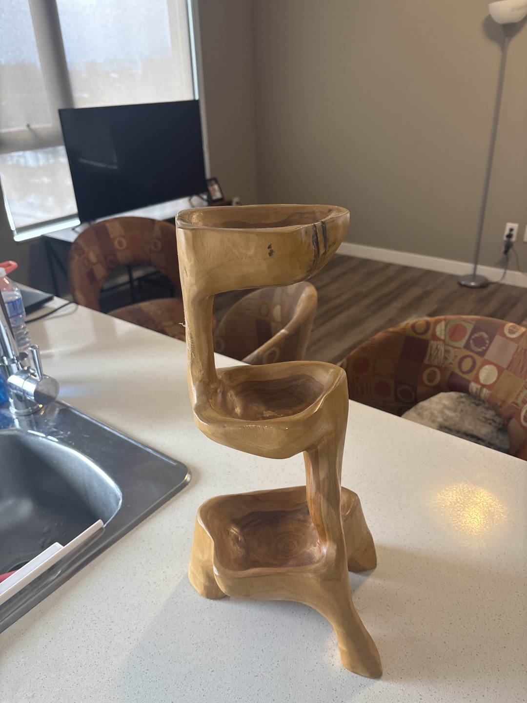 Unique Wooden Three-Tiered Bowl Stand