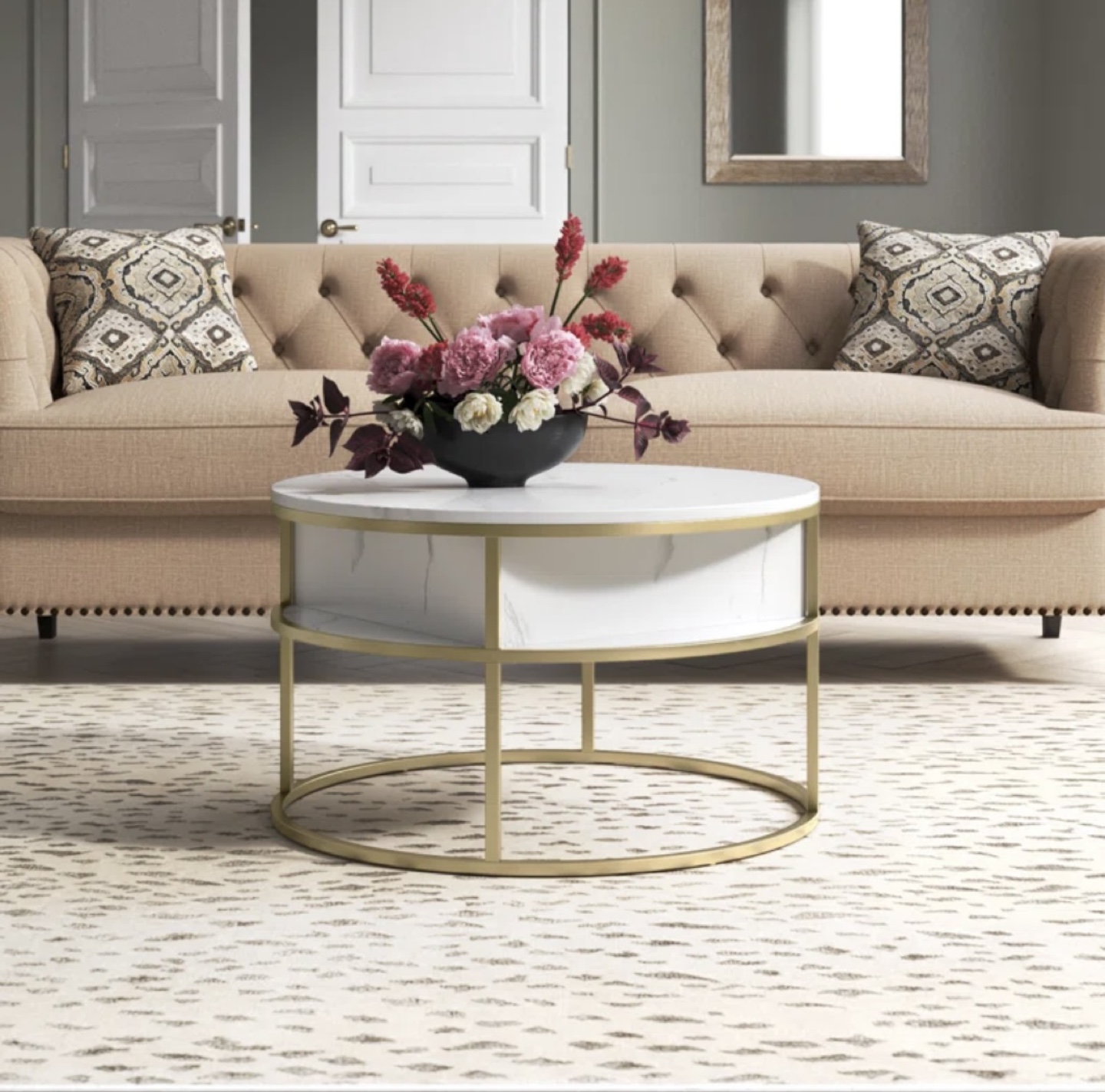 Lift-Top Coffee Table with Storage - Marble and Gold - photo 2