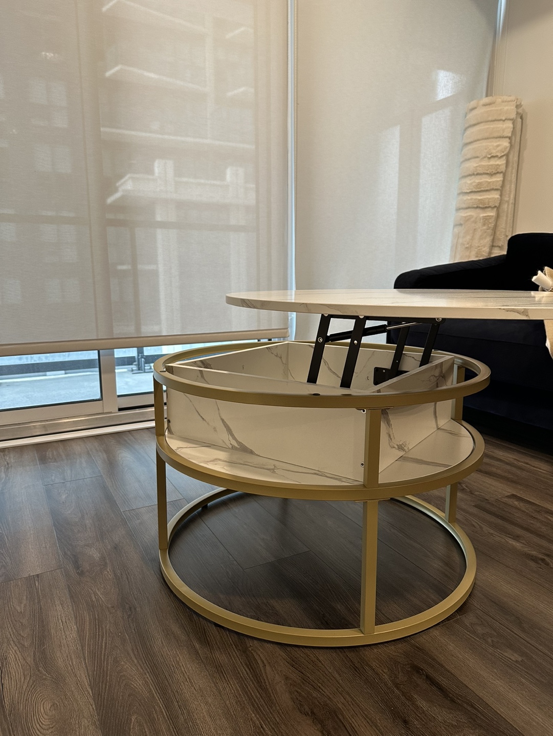 Lift-Top Coffee Table with Storage - Marble and Gold - photo 4