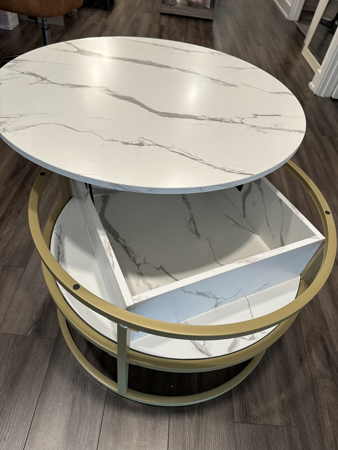 Lift-Top Coffee Table with Storage - Marble and Gold - photo 5