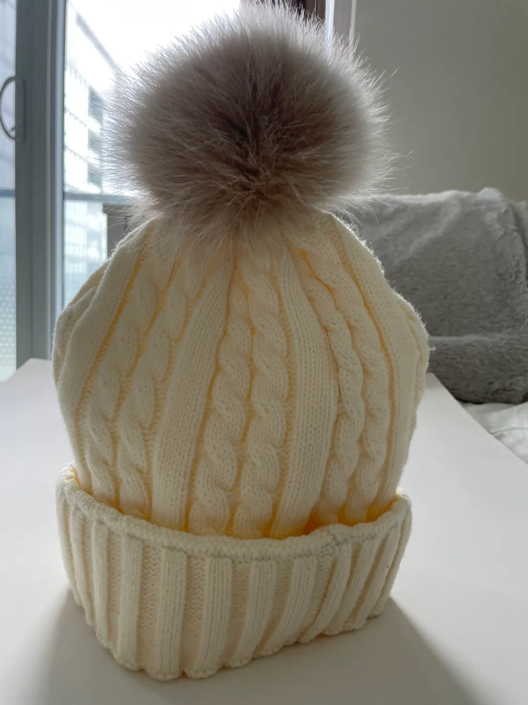 Cream Cable Knit Pom Pom Beanie image indicator(3)