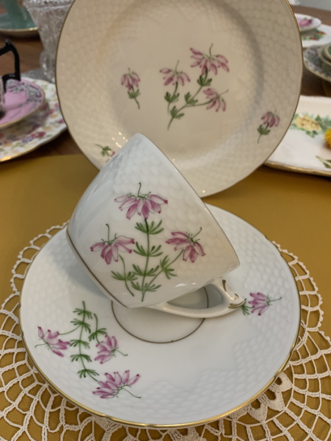 Vintage Porcelain Teacup, Saucer and Plate Set - Floral Design - photo 4