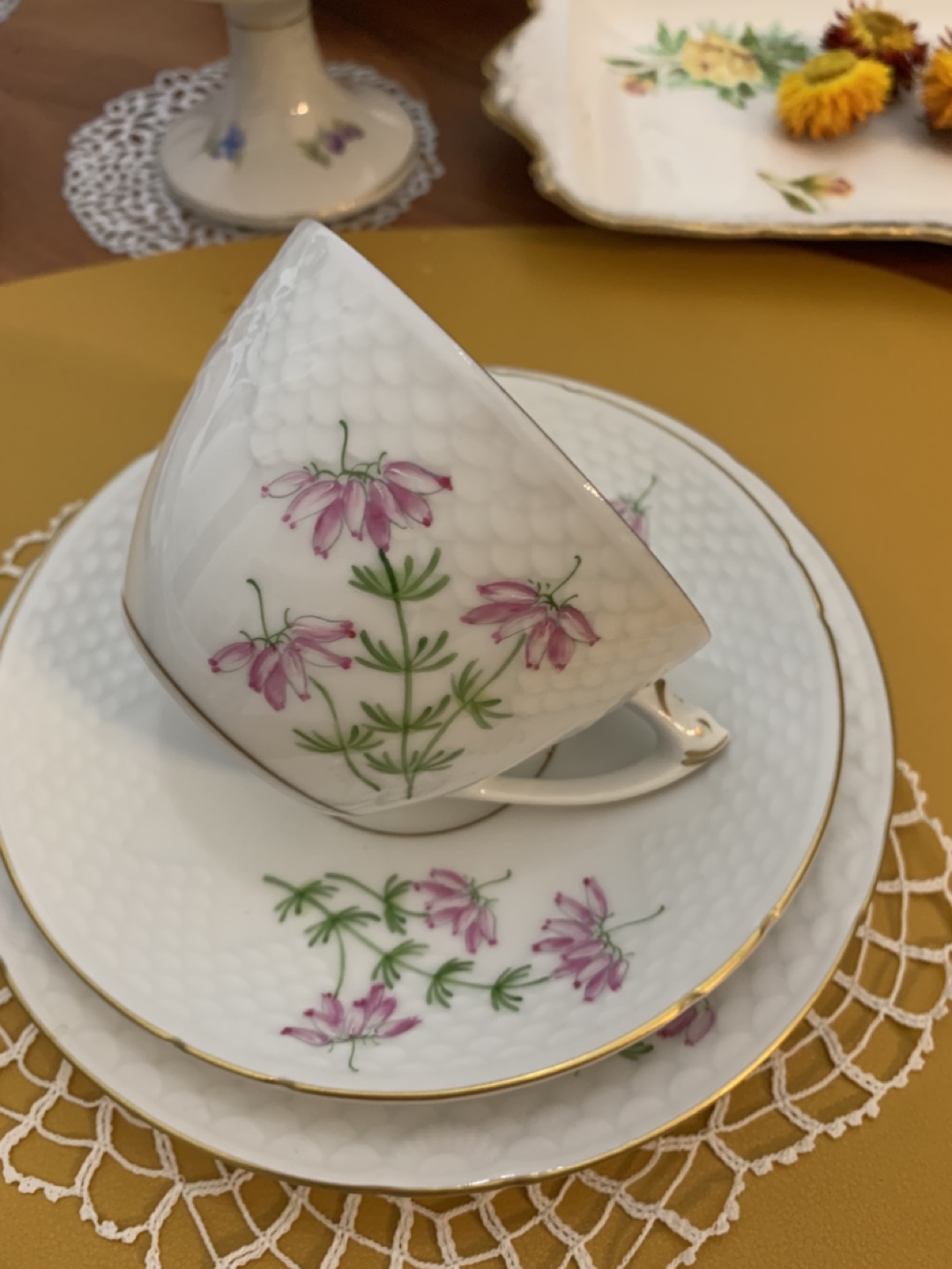 Vintage Porcelain Teacup, Saucer and Plate Set - Floral Design