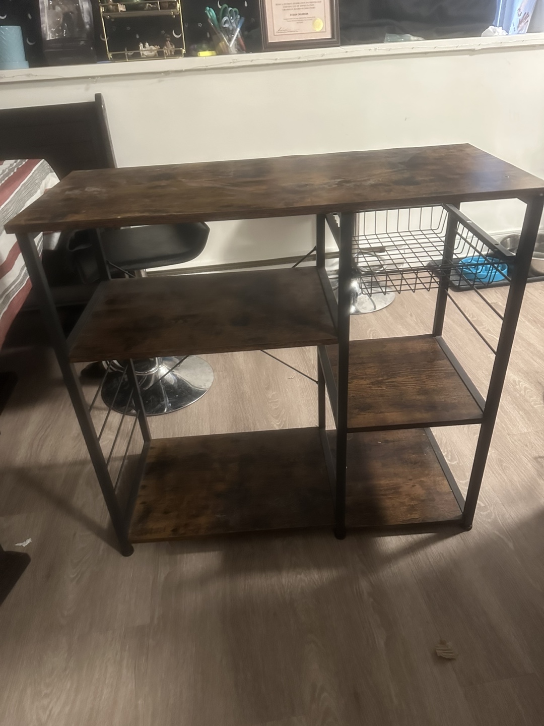 Rustic Brown Storage Rack with Metal Frame
