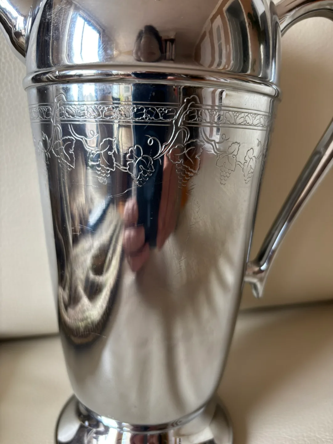 Vintage Chrome Plated Metal wine decanter with Engraved Design image indicator(2)