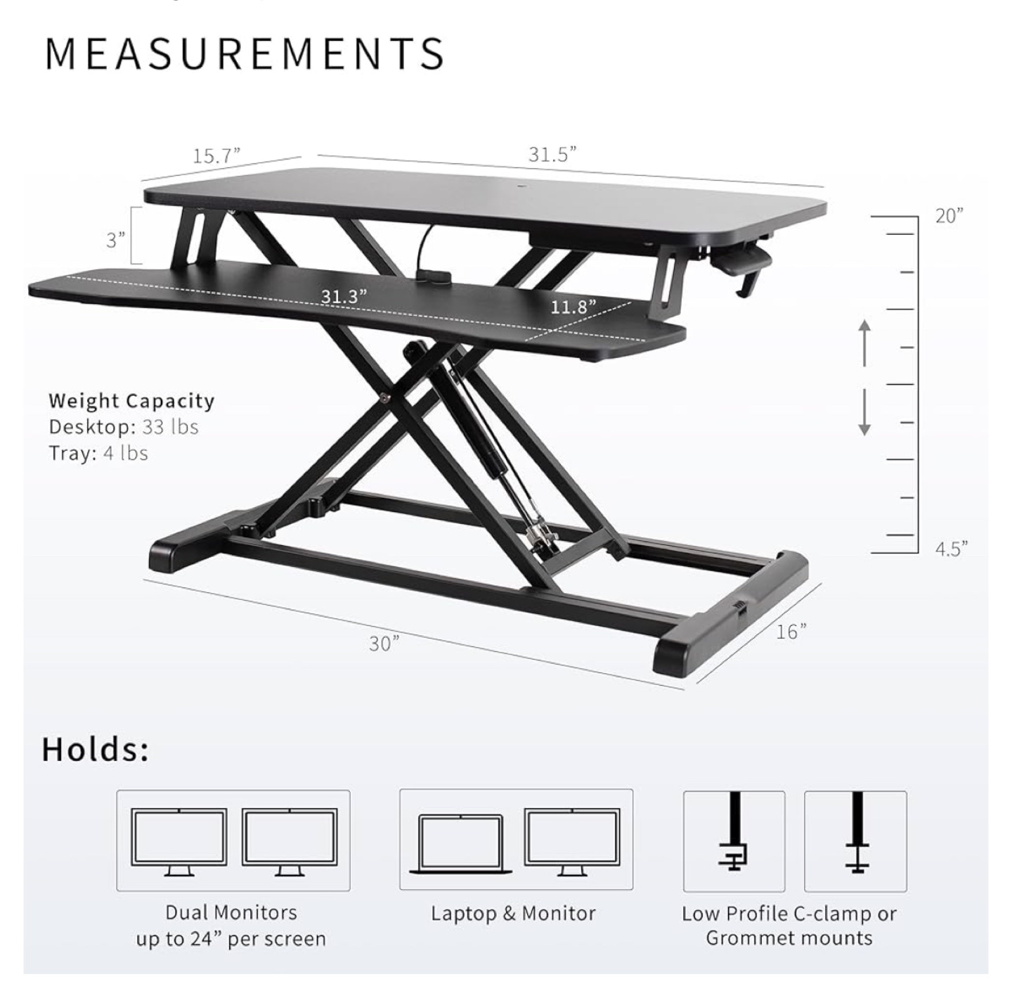 Height Adjustable Sit to Stand Riser, with Wide Keyboard Tray - photo 5