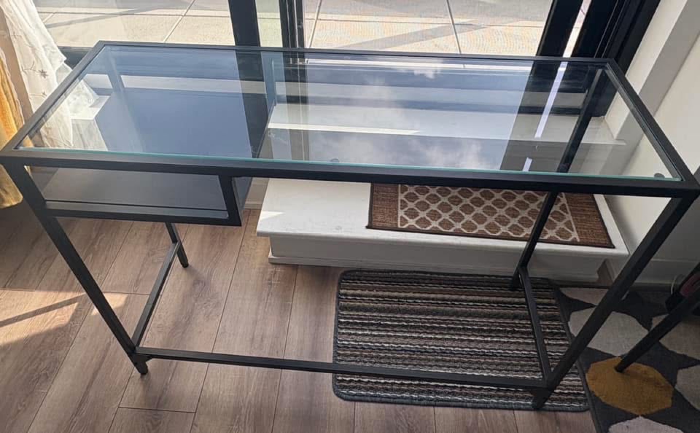 Glass Top Desk with Metal Frame