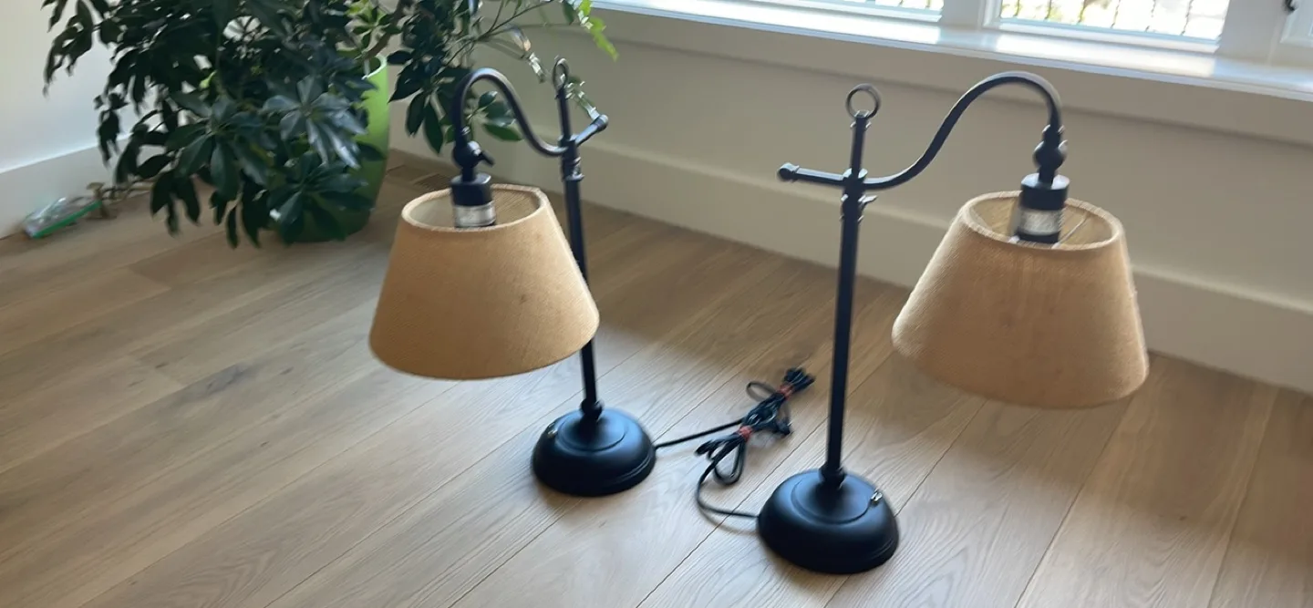 Pair of Black Metal Table Lamps with Beige Shades image indicator(2)