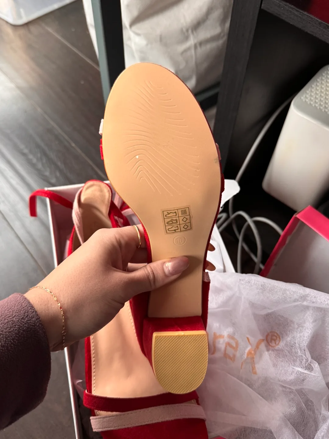 Red and Pink Ankle Tie Heels - Size 9.5 image indicator(2)