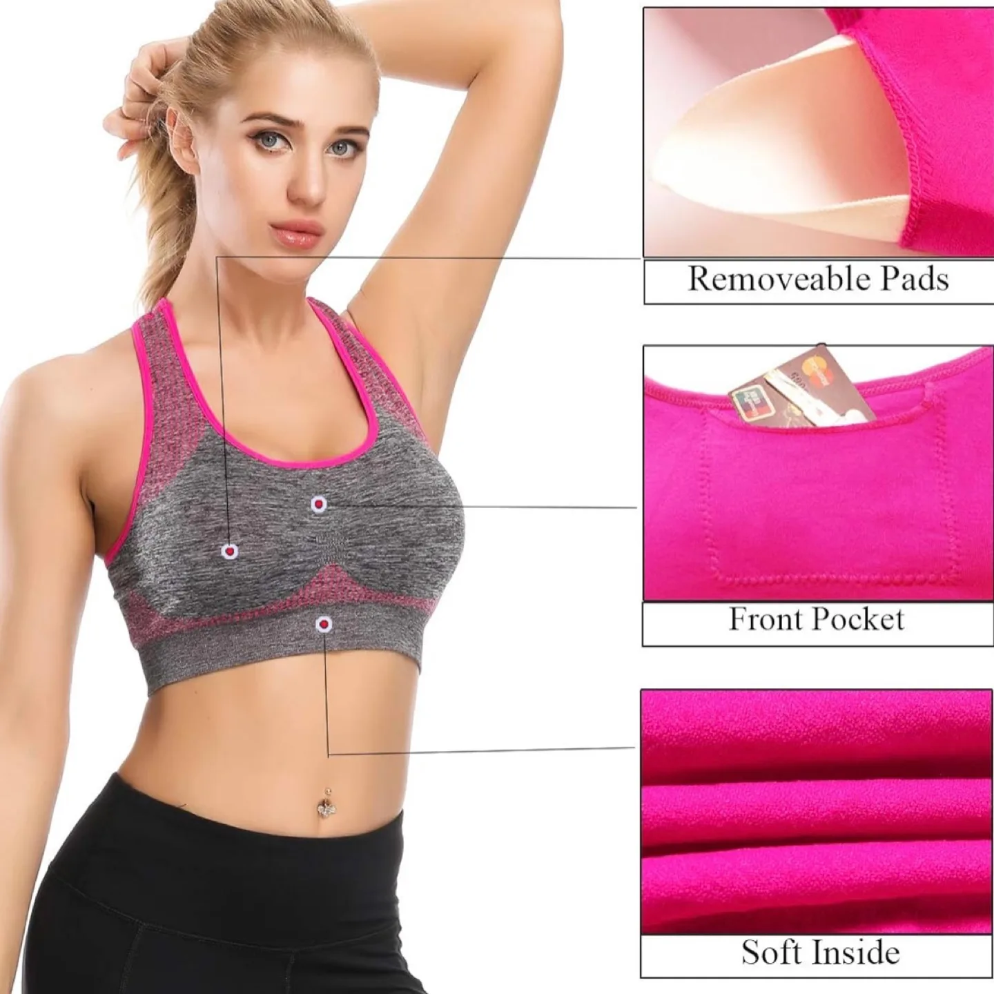 Pack of 3 - Tobiwizu® Racerback Sports Bras - Small, Grey image indicator(7)