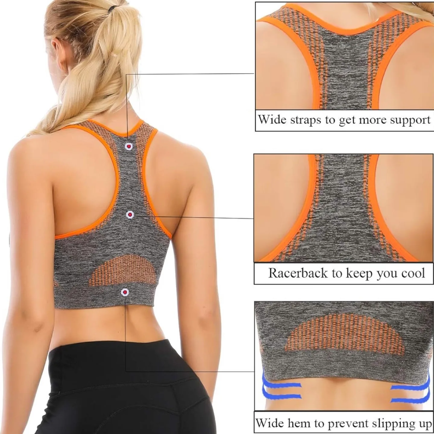 Pack of 3 - Tobiwizu® Racerback Sports Bras - Small, Grey image indicator(6)
