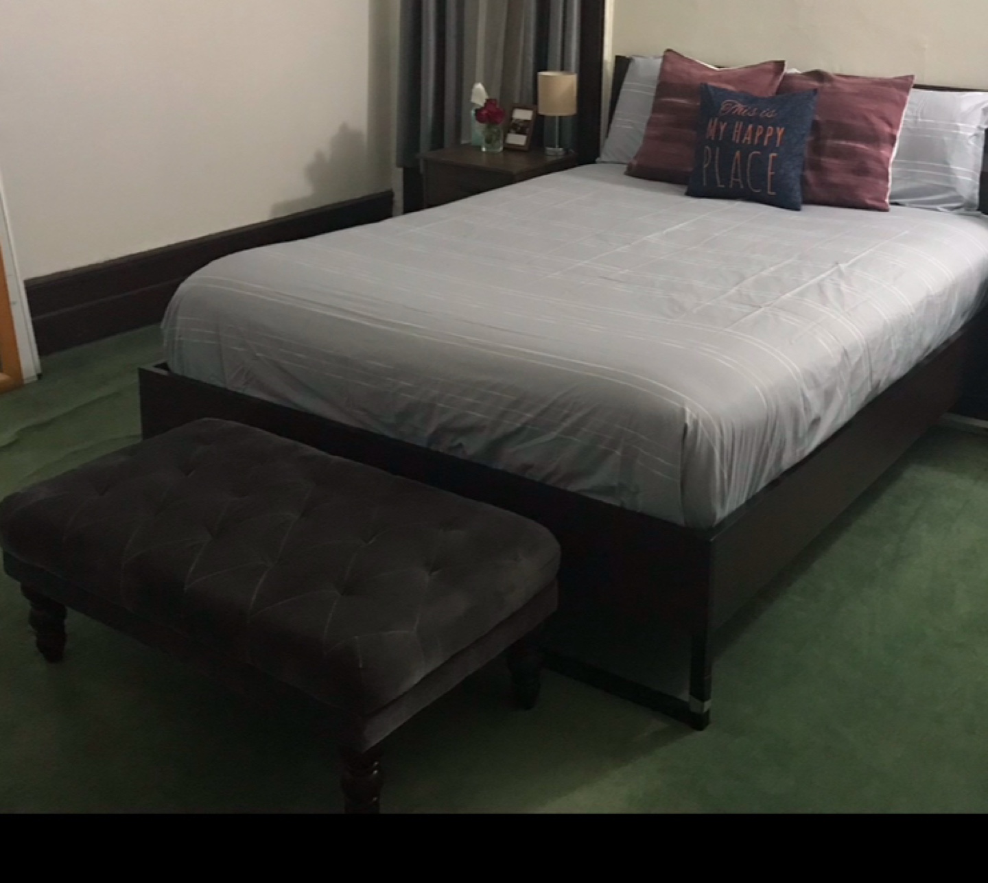 Dark Gray Velvet Upholstered Ottoman/Bench - photo 2