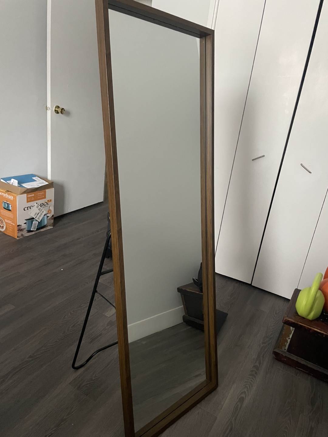 Full-Length Leaner Mirror with Dark Wood Frame