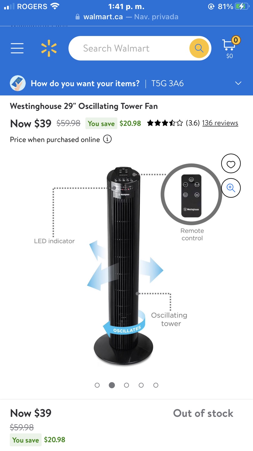 Westinghouse 29" Oscillating Tower Fan - Brand New in Box - photo 3