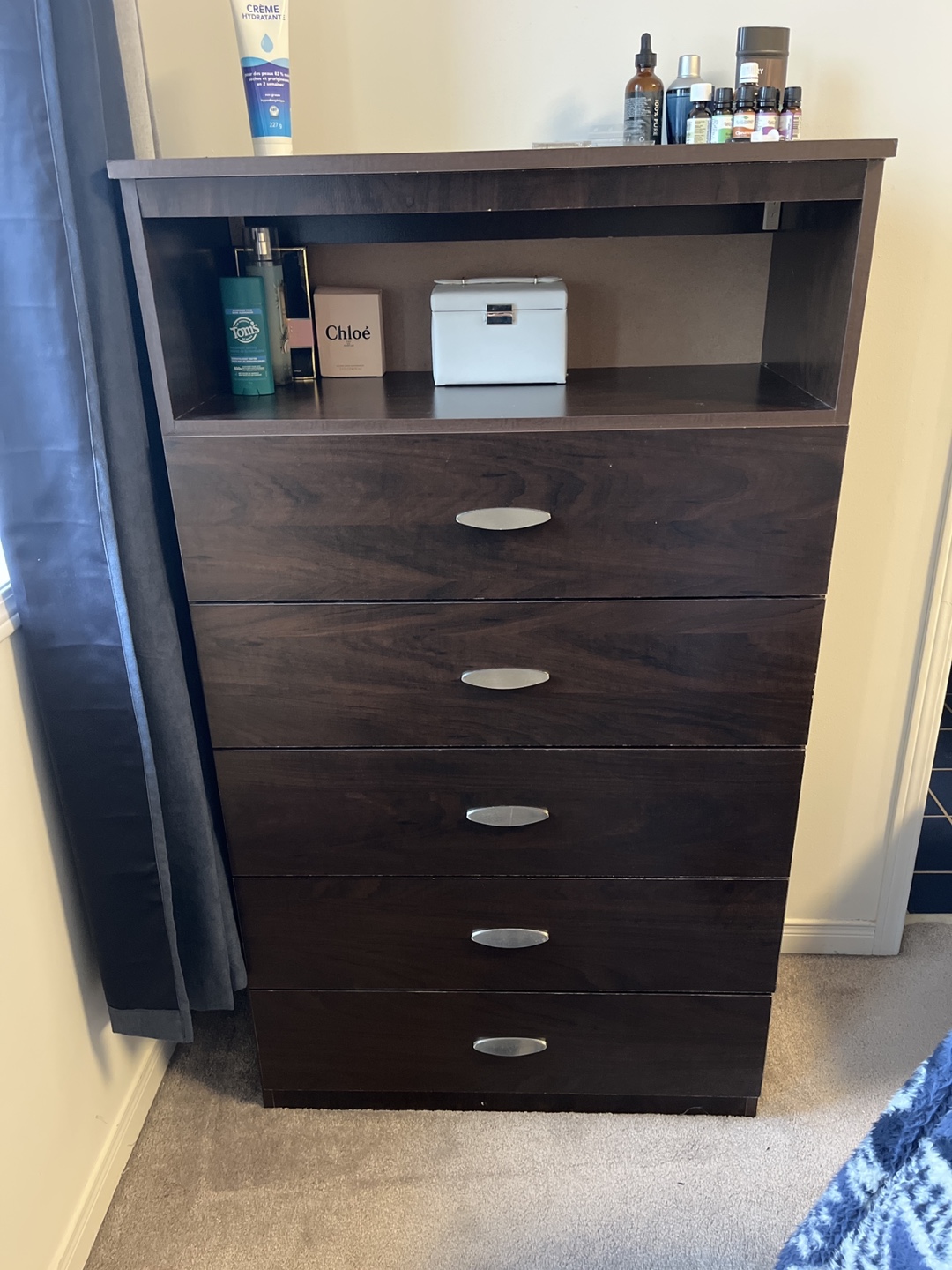 Dark Brown 5-Drawer Chest with Open Shelf - photo 2